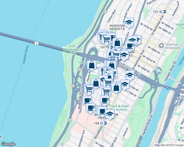 map of restaurants, bars, coffee shops, grocery stores, and more near in New York