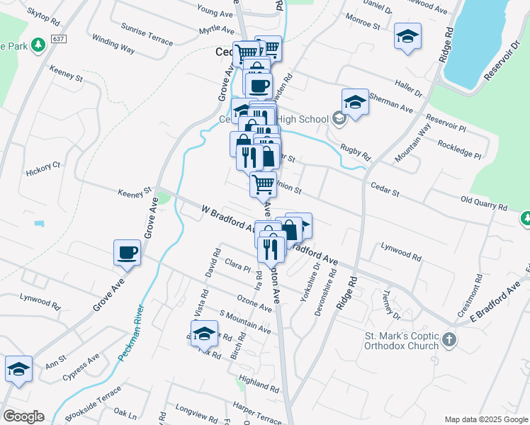 map of restaurants, bars, coffee shops, grocery stores, and more near 430 Pompton Avenue in Cedar Grove
