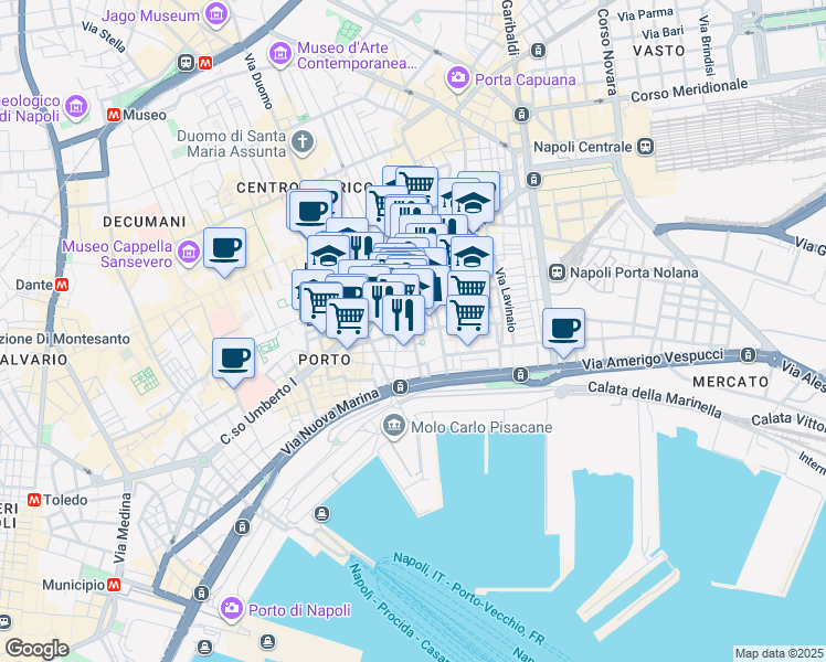 map of restaurants, bars, coffee shops, grocery stores, and more near 10 Via Ludovico Bianchini in Napoli