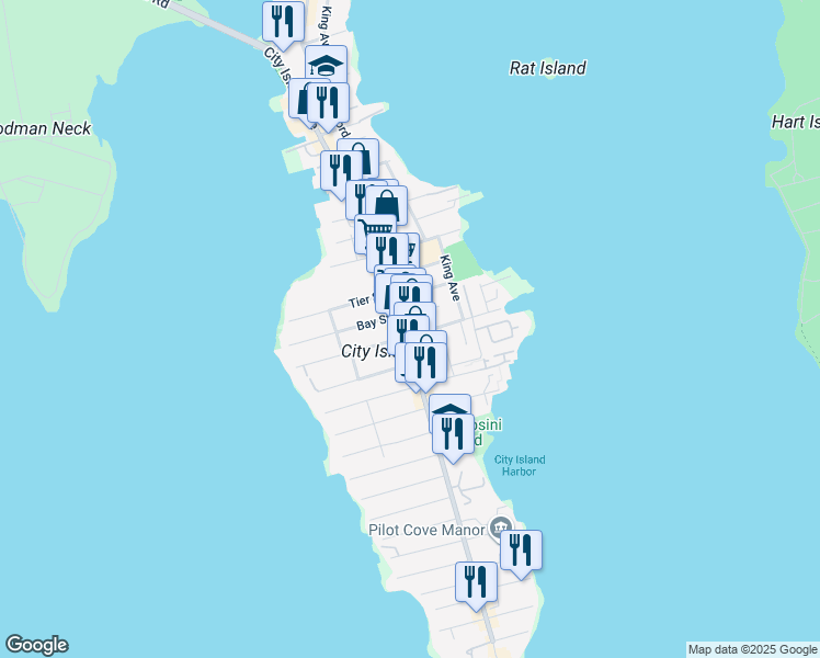 map of restaurants, bars, coffee shops, grocery stores, and more near 312 City Island Avenue in The Bronx