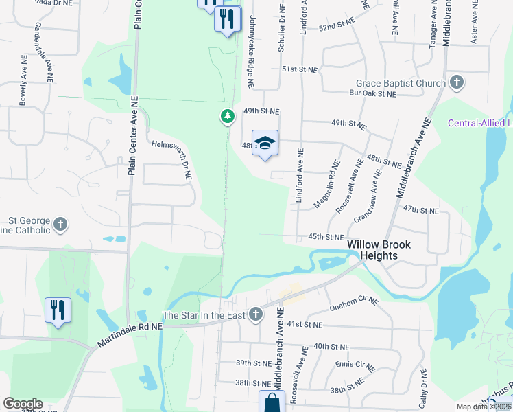 map of restaurants, bars, coffee shops, grocery stores, and more near 2000 47th Street Northeast in Canton