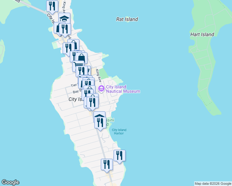 map of restaurants, bars, coffee shops, grocery stores, and more near 27 Island Point in Bronx