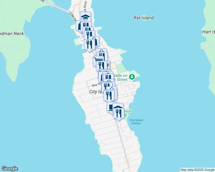 map of restaurants, bars, coffee shops, grocery stores, and more near 312 City Island Avenue in The Bronx