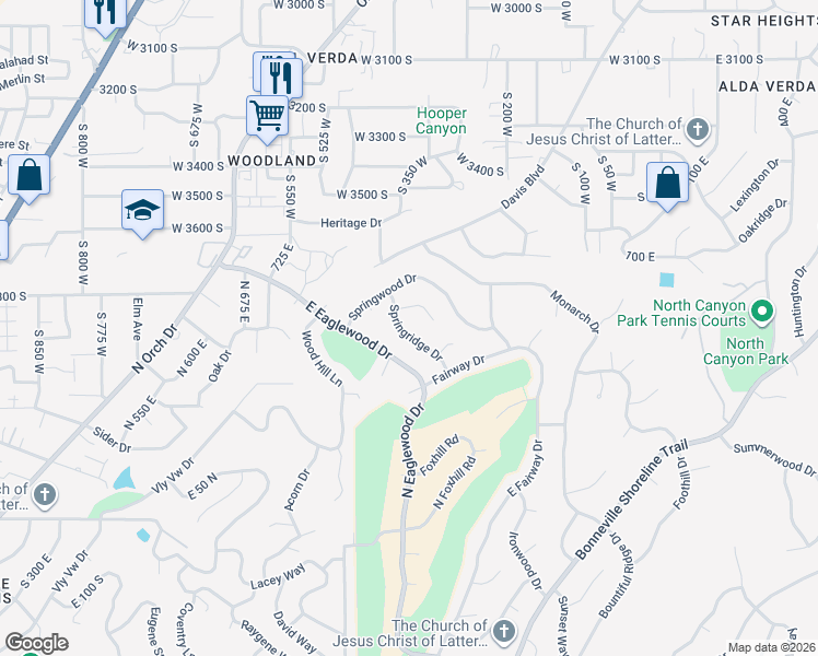 map of restaurants, bars, coffee shops, grocery stores, and more near 294 Springridge Drive in North Salt Lake