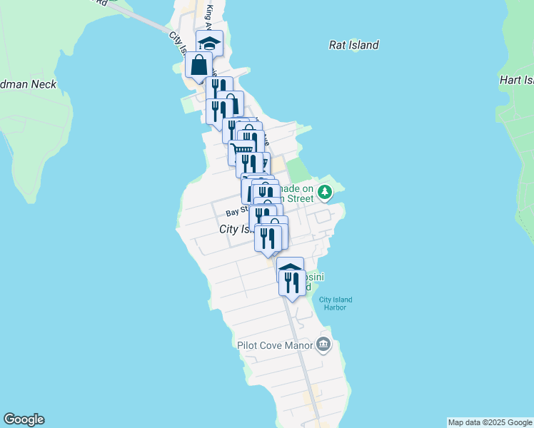 map of restaurants, bars, coffee shops, grocery stores, and more near 312 City Island Avenue in The Bronx