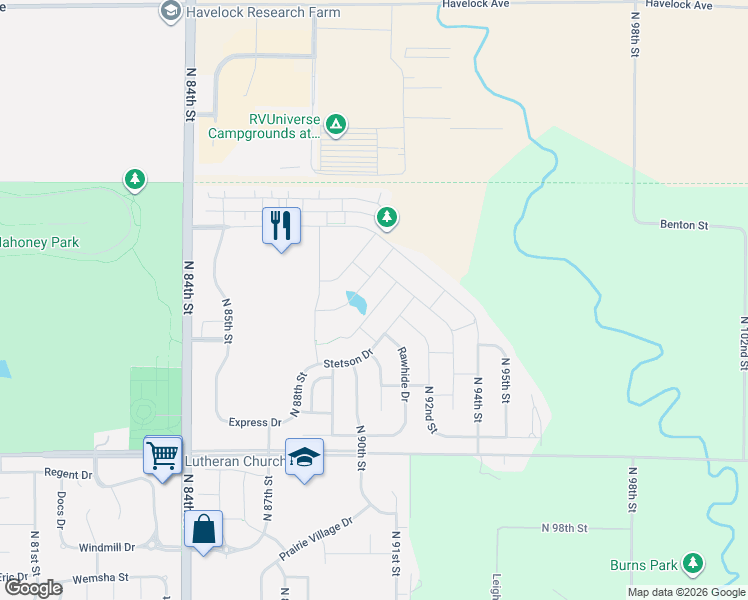 map of restaurants, bars, coffee shops, grocery stores, and more near 8939 Buckshot Road in Lincoln
