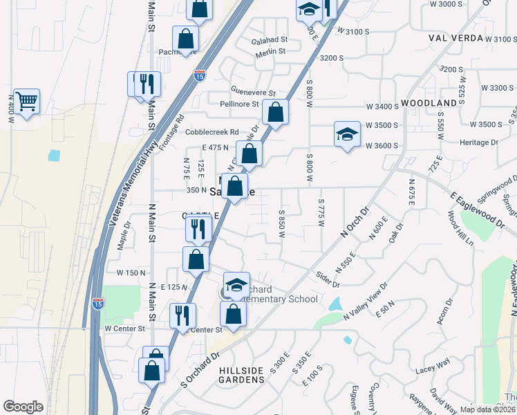 map of restaurants, bars, coffee shops, grocery stores, and more near 272 East Kirsten Lane in North Salt Lake