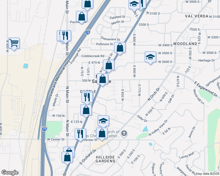 map of restaurants, bars, coffee shops, grocery stores, and more near 242 340 North in North Salt Lake