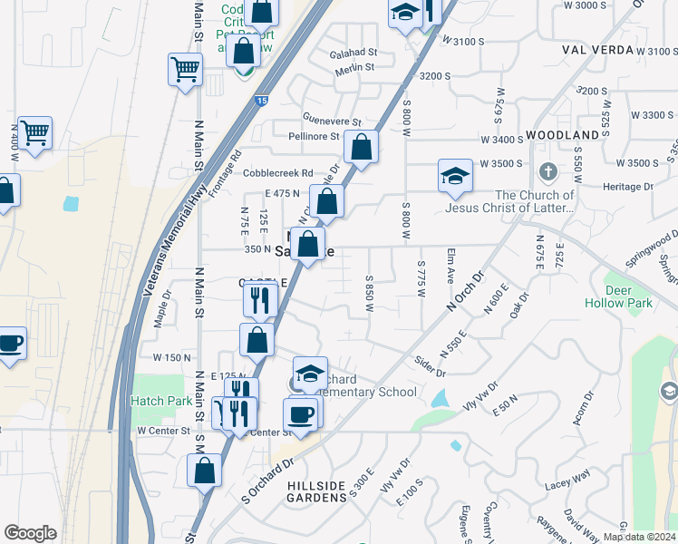map of restaurants, bars, coffee shops, grocery stores, and more near 272 East Kirsten Lane in North Salt Lake