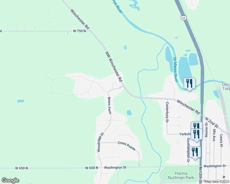 map of restaurants, bars, coffee shops, grocery stores, and more near Tiger's Trail in Decatur