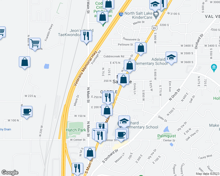 map of restaurants, bars, coffee shops, grocery stores, and more near 308 North 100 East in North Salt Lake