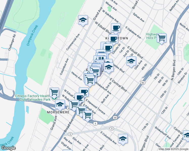 map of restaurants, bars, coffee shops, grocery stores, and more near in Palisades Park