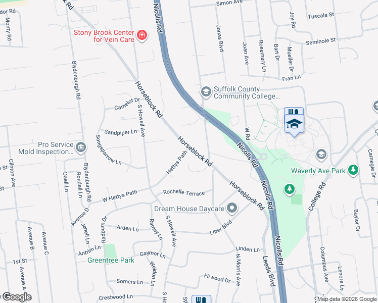 map of restaurants, bars, coffee shops, grocery stores, and more near 171 Horseblock Road in Centereach