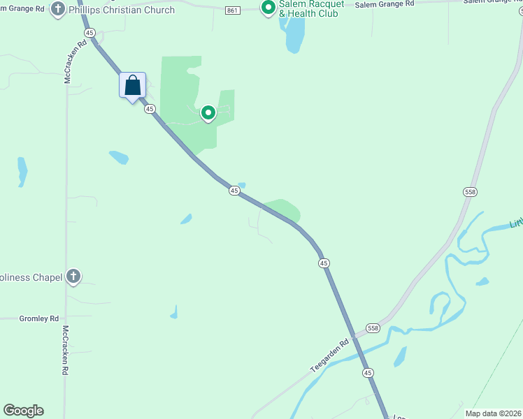 map of restaurants, bars, coffee shops, grocery stores, and more near 3489-3511 Ohio 45 in Salem