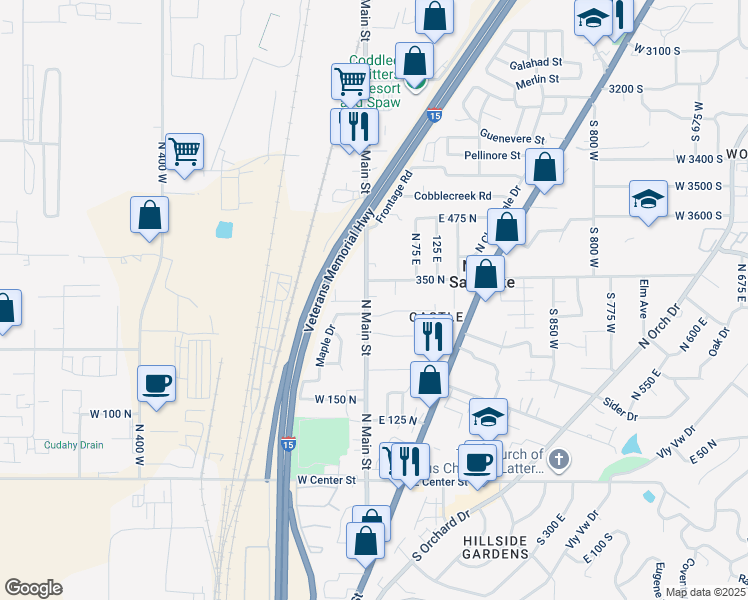 map of restaurants, bars, coffee shops, grocery stores, and more near 320 North Main Street in North Salt Lake