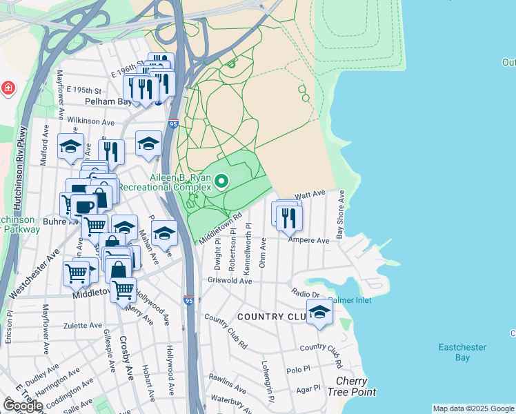 map of restaurants, bars, coffee shops, grocery stores, and more near in The Bronx