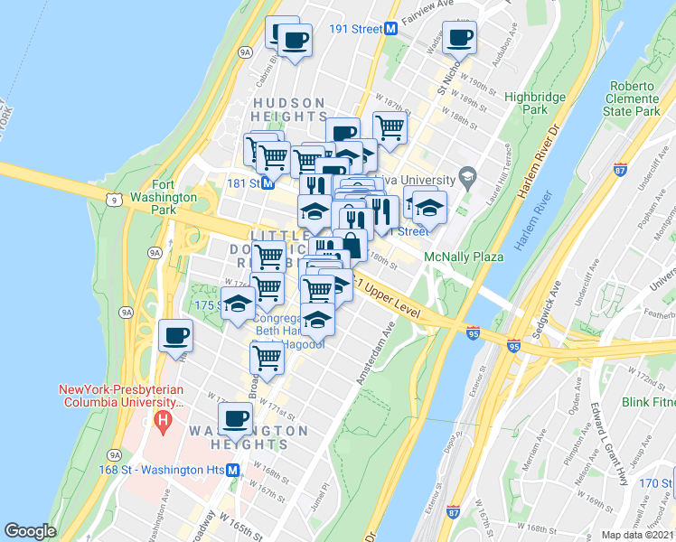 map of restaurants, bars, coffee shops, grocery stores, and more near in New York