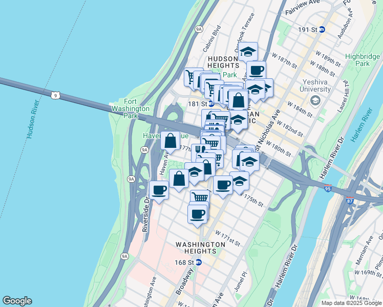 map of restaurants, bars, coffee shops, grocery stores, and more near in New York