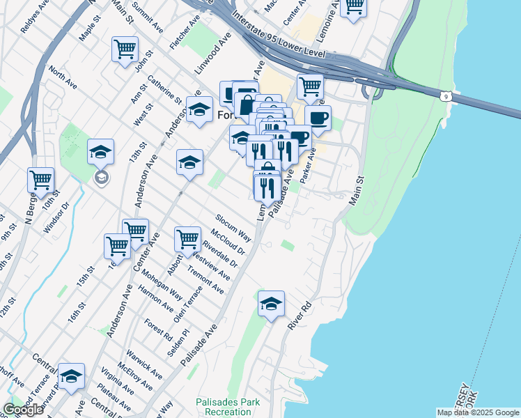 map of restaurants, bars, coffee shops, grocery stores, and more near 1557 Lemoine Avenue in Fort Lee