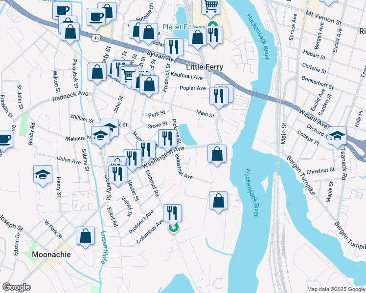 map of restaurants, bars, coffee shops, grocery stores, and more near 10 Pickens Street in Little Ferry