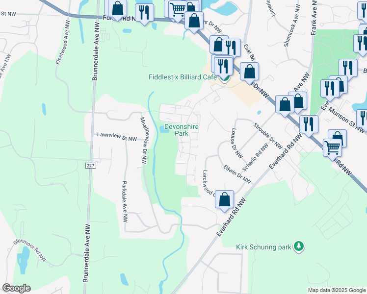 map of restaurants, bars, coffee shops, grocery stores, and more near 4643 South Boulevard Northwest in Canton