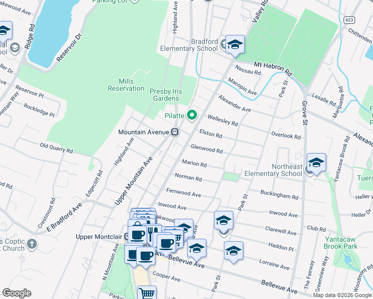 map of restaurants, bars, coffee shops, grocery stores, and more near 714 Valley Road in Montclair