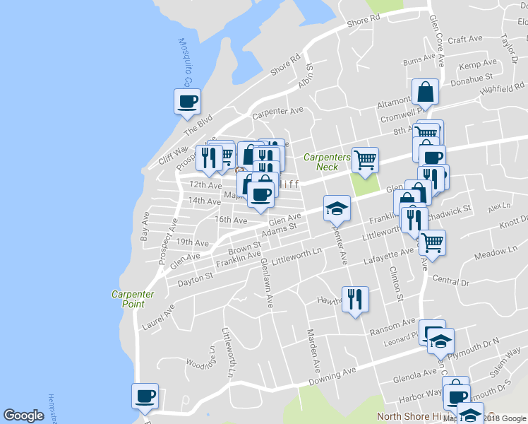 map of restaurants, bars, coffee shops, grocery stores, and more near 50 15th Avenue in Sea Cliff