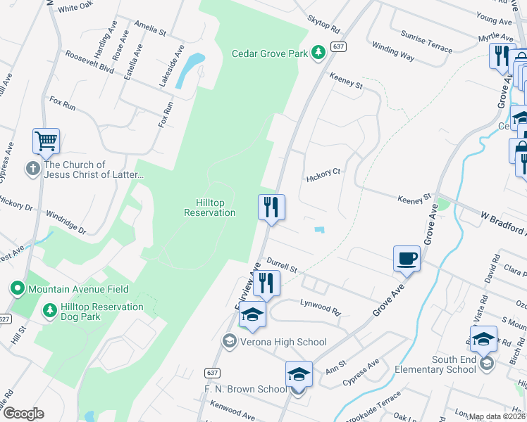 map of restaurants, bars, coffee shops, grocery stores, and more near 276 Fairview Avenue in Verona