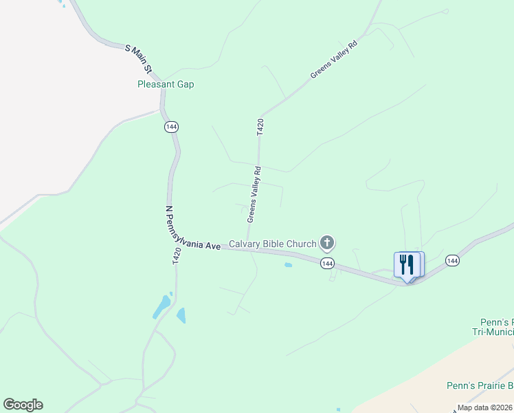 map of restaurants, bars, coffee shops, grocery stores, and more near Greens Valley Road in Centre Hall