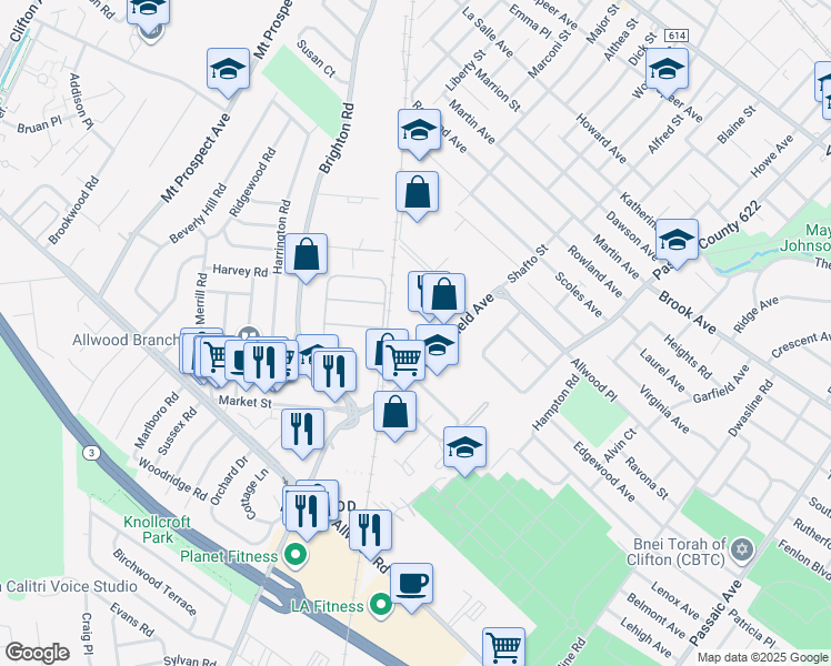 map of restaurants, bars, coffee shops, grocery stores, and more near 20 Atlantic Way in Clifton