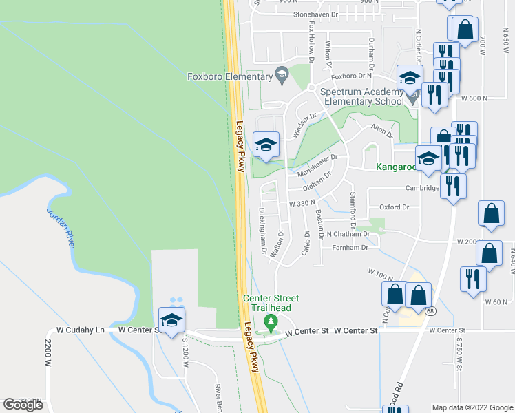 map of restaurants, bars, coffee shops, grocery stores, and more near 763 Buckingham Drive in North Salt Lake