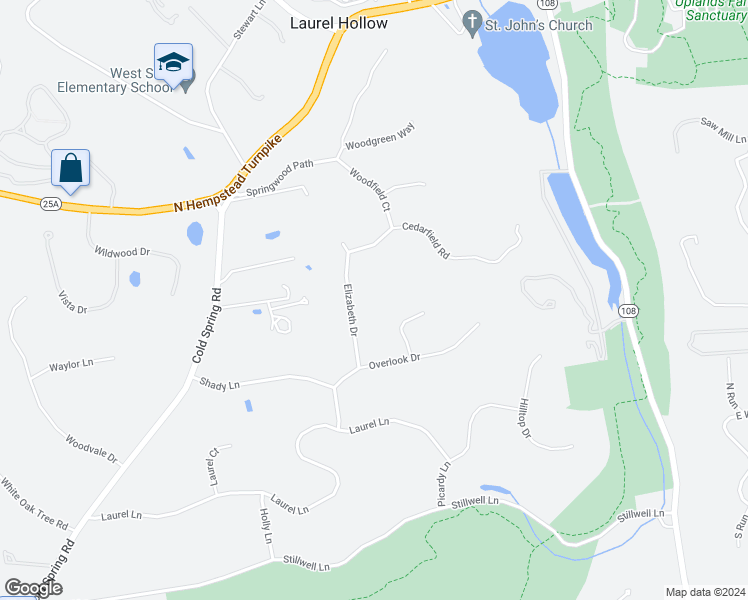 map of restaurants, bars, coffee shops, grocery stores, and more near 14 Elizabeth Drive in Syosset