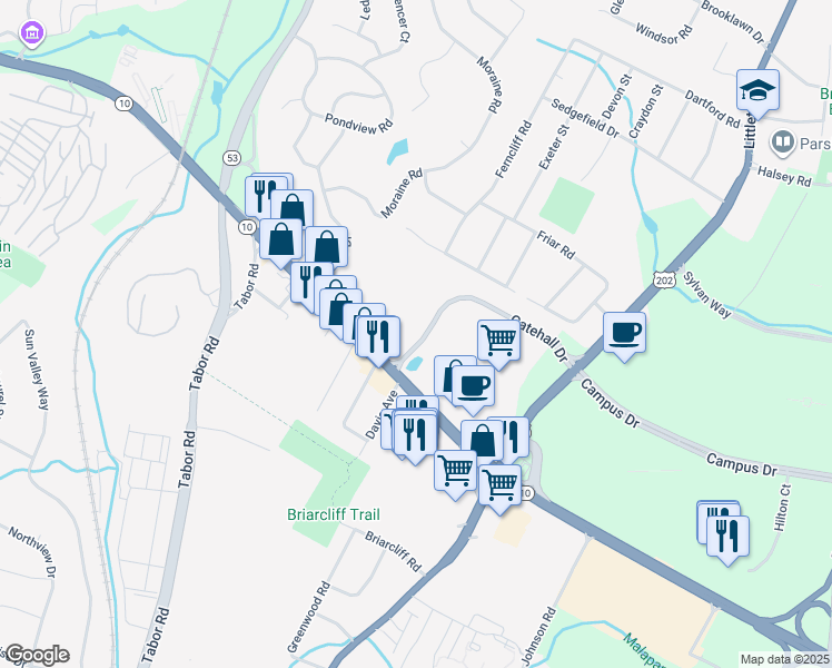 map of restaurants, bars, coffee shops, grocery stores, and more near 2 Gatehall Drive in Parsippany-Troy Hills