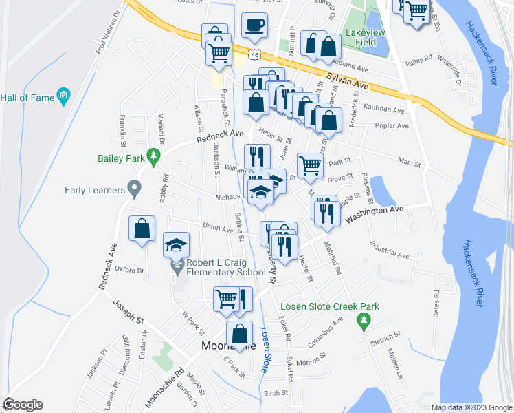 map of restaurants, bars, coffee shops, grocery stores, and more near 135 Liberty Street in Little Ferry