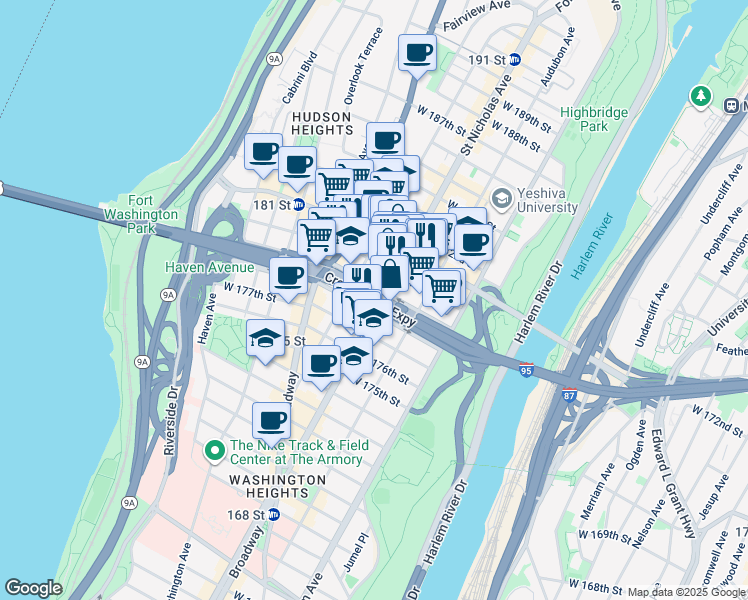 map of restaurants, bars, coffee shops, grocery stores, and more near in New York