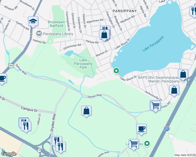 map of restaurants, bars, coffee shops, grocery stores, and more near 67 Chesterfield Road in Parsippany-Troy Hills