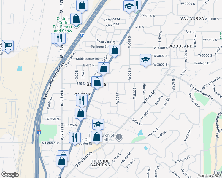 map of restaurants, bars, coffee shops, grocery stores, and more near 867 West 3800 South in Bountiful
