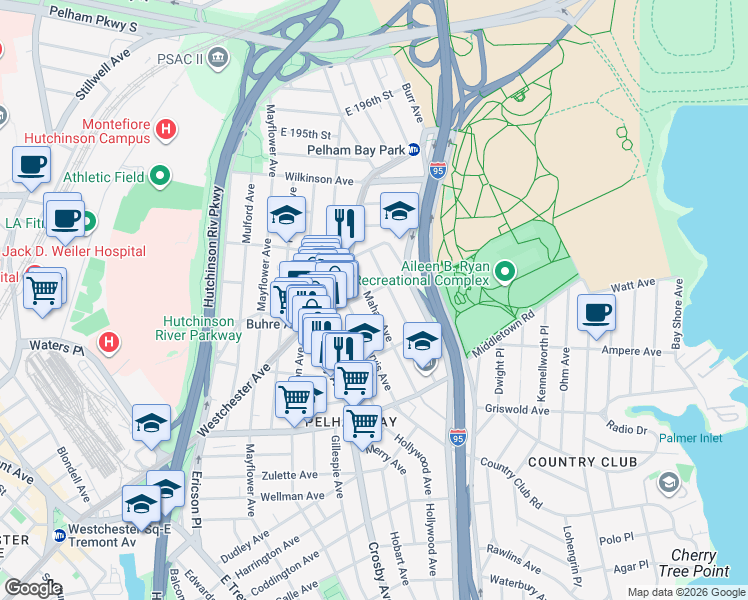 map of restaurants, bars, coffee shops, grocery stores, and more near 1803 Mahan Avenue in Bronx
