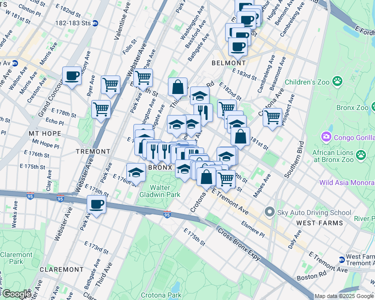 map of restaurants, bars, coffee shops, grocery stores, and more near 2026 Lafontaine Avenue in Bronx