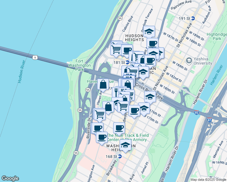 map of restaurants, bars, coffee shops, grocery stores, and more near in New York