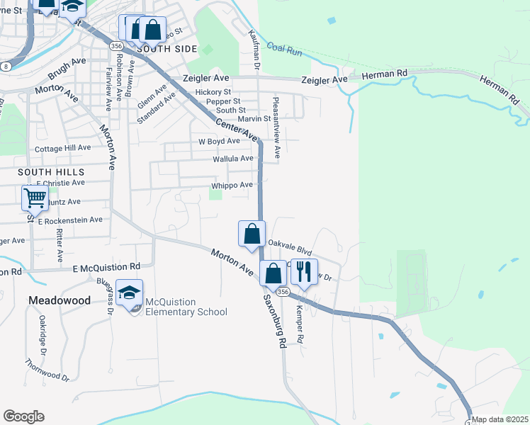 map of restaurants, bars, coffee shops, grocery stores, and more near 1019 Center Avenue in Butler