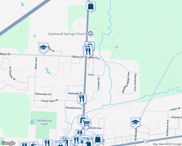 map of restaurants, bars, coffee shops, grocery stores, and more near 1275 Fairlawn Avenue in Louisville