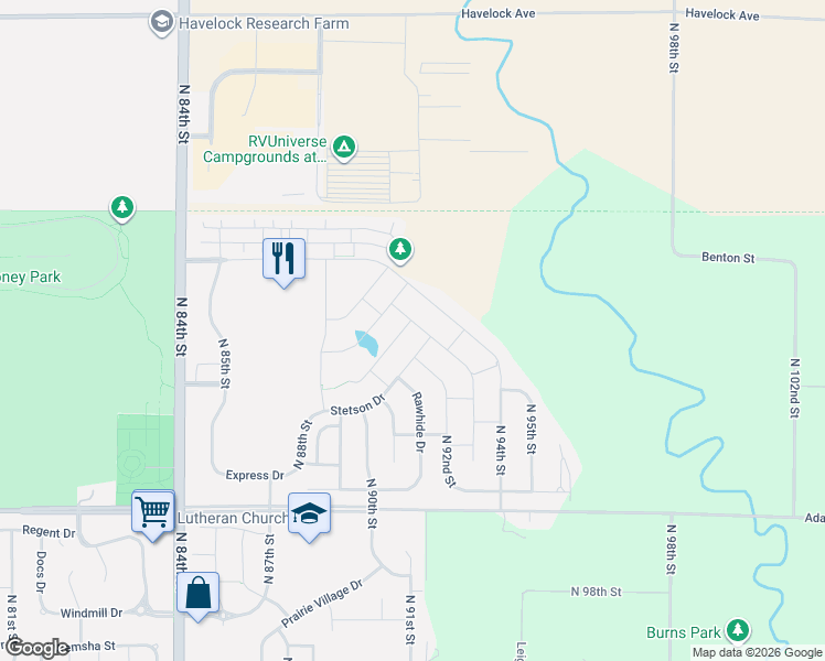 map of restaurants, bars, coffee shops, grocery stores, and more near 9050 Trader Drive in Lincoln