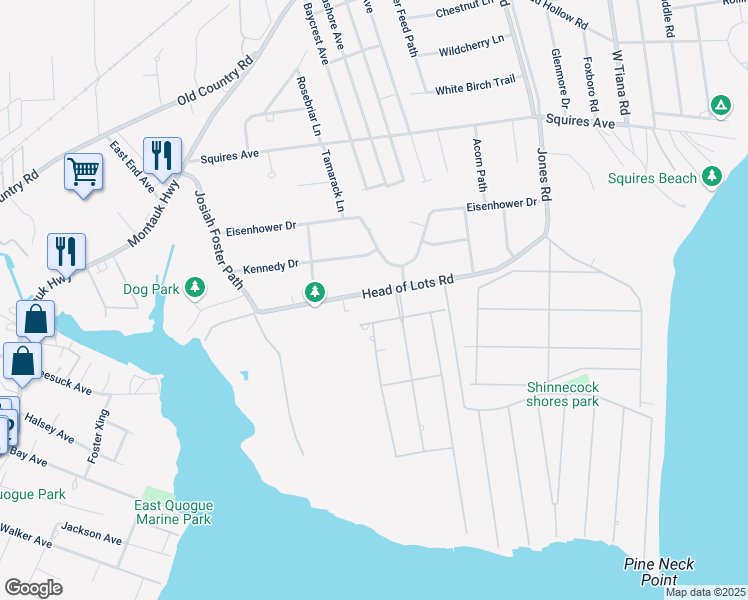 map of restaurants, bars, coffee shops, grocery stores, and more near 23 Head of Lots Road in East Quogue