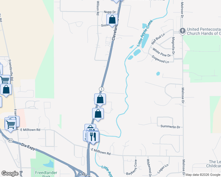 map of restaurants, bars, coffee shops, grocery stores, and more near 3975 Cleveland Road in Wooster