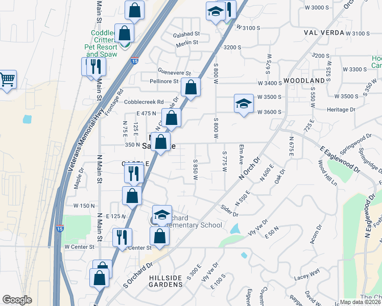 map of restaurants, bars, coffee shops, grocery stores, and more near 867 West 3800 South in Bountiful