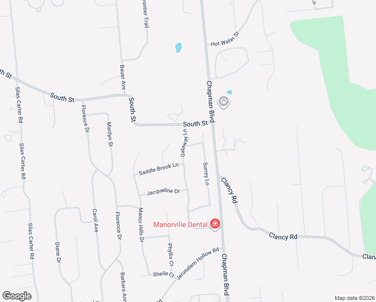 map of restaurants, bars, coffee shops, grocery stores, and more near 6 Gateway Lane in Manorville