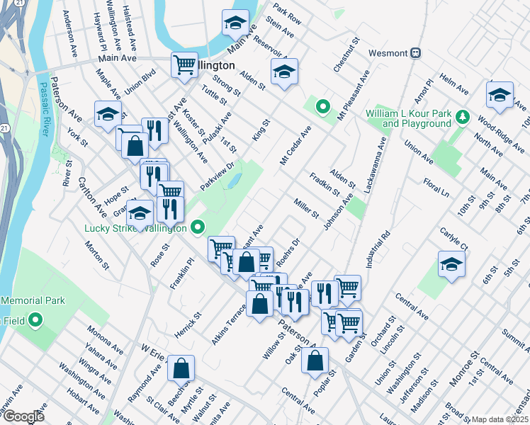 map of restaurants, bars, coffee shops, grocery stores, and more near 105 Mount Pleasant Avenue in Wallington