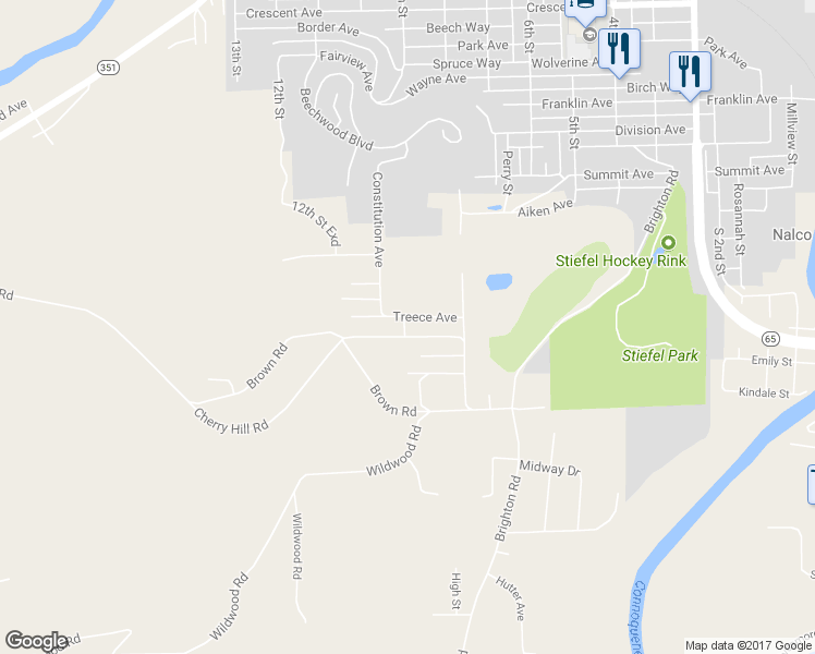 map of restaurants, bars, coffee shops, grocery stores, and more near 1195 Constitution Avenue in Ellwood City