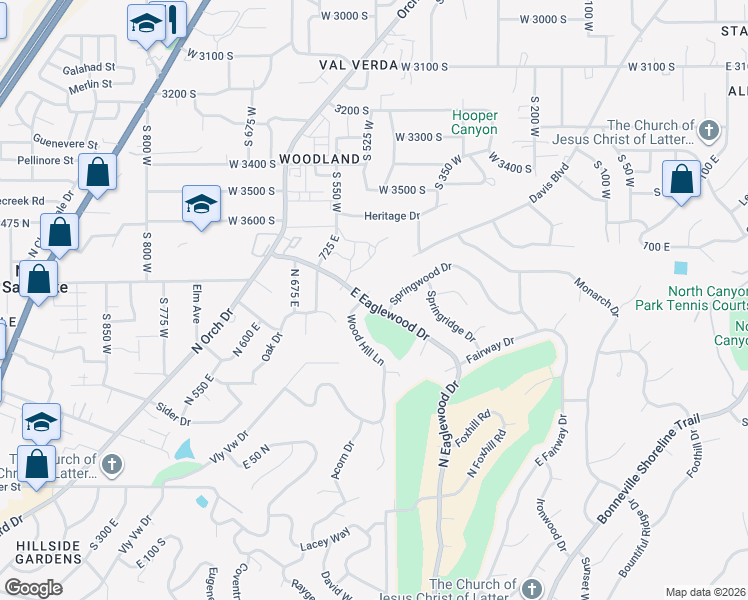 map of restaurants, bars, coffee shops, grocery stores, and more near 801 East Eaglewood Drive in North Salt Lake